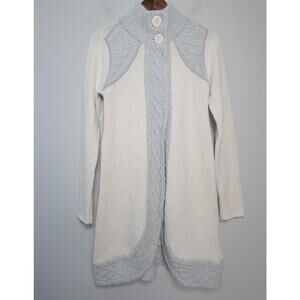 Prana Womens S Angelica Duster Cardigan Sweater Cable Knit Ivory Gray